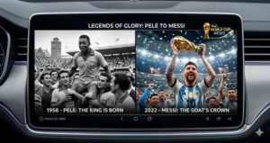 Pelé and Lionel Messi celebrating their legendary victories as the greatest World Cup superstars of all time.