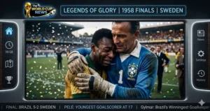 A young Pelé celebrating his first title in the 1958 World Cup final.